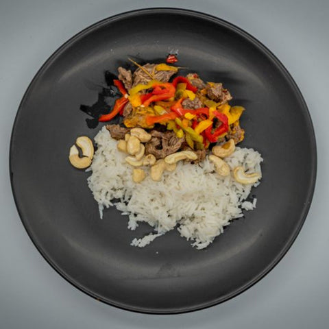Mongolian Beef con riso basmati, peperoni & anacardi